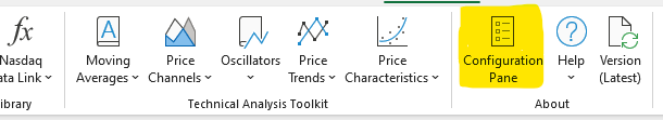 Excel Price Feed Configuration Pane Button
