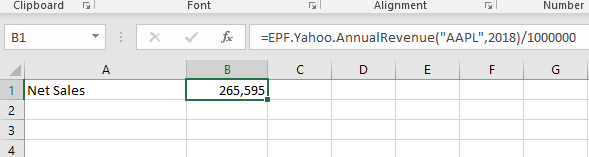 Apple 2018 net sales / revenue Excel formula