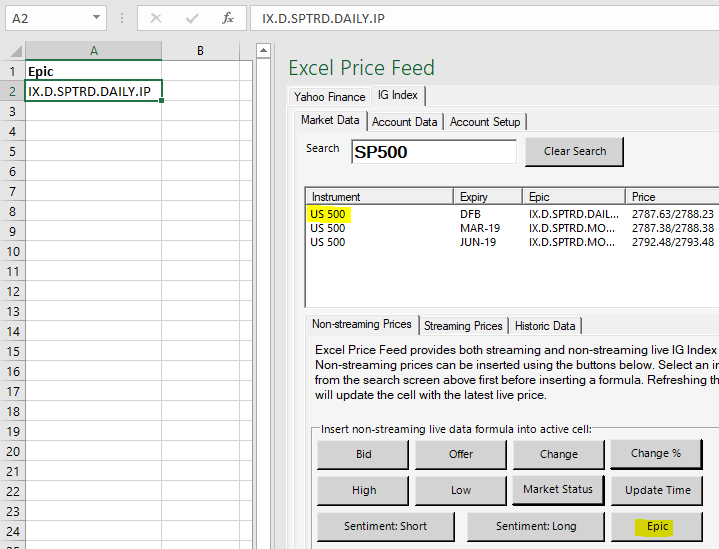 IG Index Excel Select Instrument Epic