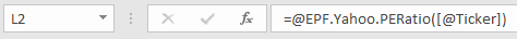 Excel stock pe ratio formula