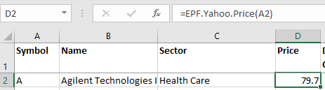 Excel Stock Screener Yahoo Finance Price Formula