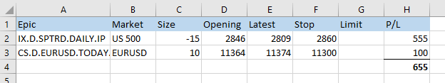 IG Index / IG Markets Download Live Positions to Excel