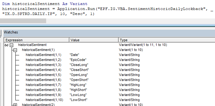 IG Index Excel VBA historical client sentiment function