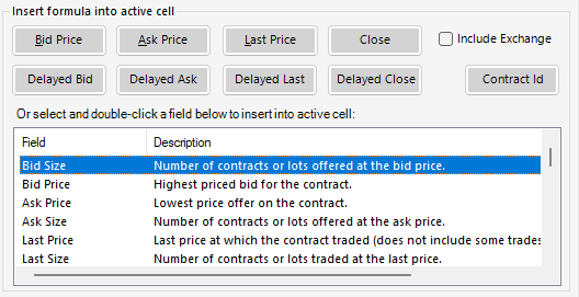 Interactive Brokers market data Excel formulas shortcut buttons