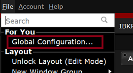 Interactive Brokers TWS Global Configuation menu option