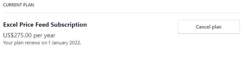 Cancel your Excel Price Feed subscription