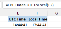 Excel Price Feed UTC to Local Time Excel formula