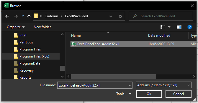 Excel browse and add add-in