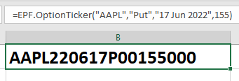 Excel Price Feed Option Ticker Excel Formula