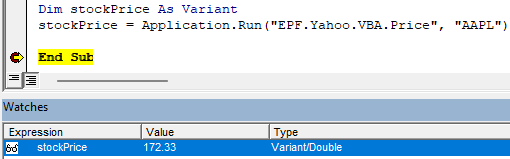 Yahoo Finance Excel VBA live price function