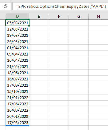 Apple stock option expiry dates Excel formula