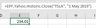 Yahoo Fianance Historical stock data in an Excel cell